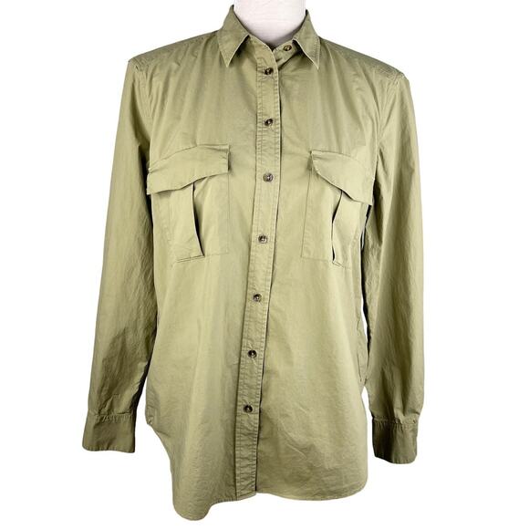 Massimo Dutti Blouse Top M Olive Green Button Down Pockets - Picture 1 of 12